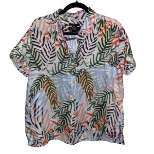 Tahari Shirt Womens Medium 100% Linen Top Tropical Floral Coconutgirl Resortwear